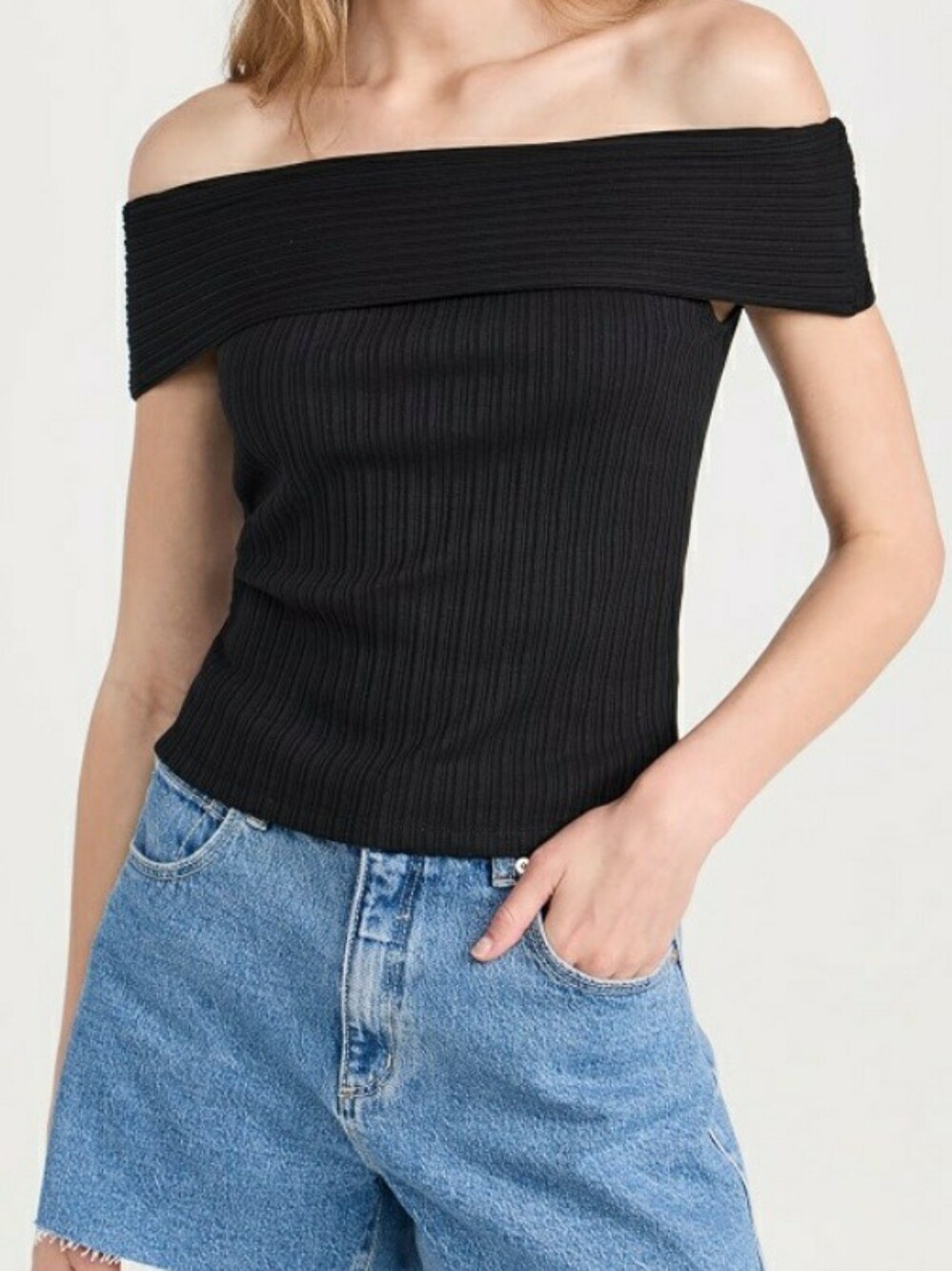 Madewell off shoulder ribbed black top